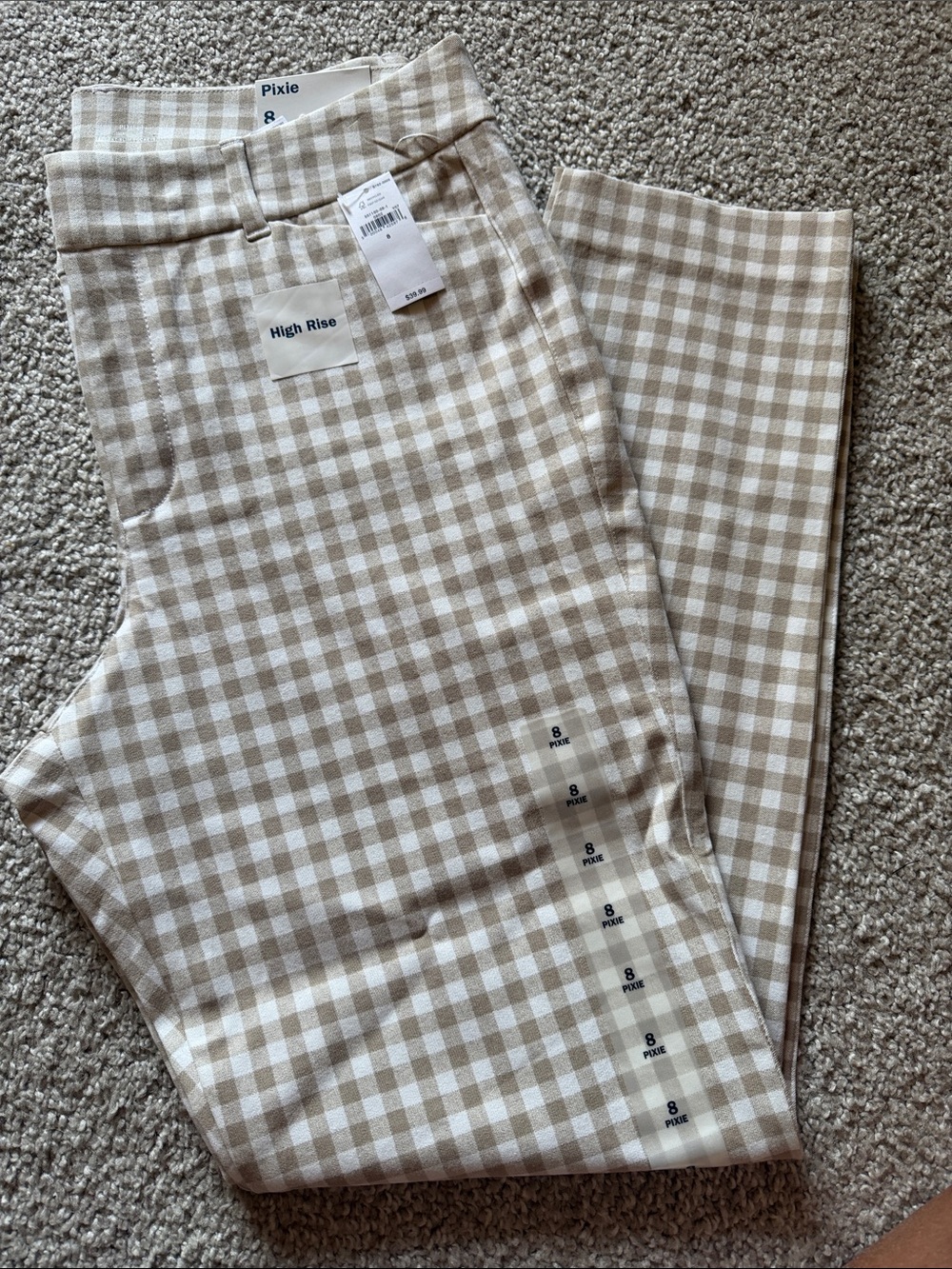 Old Navy Pixie High-Rise Pixie Pants in Beige Gingham